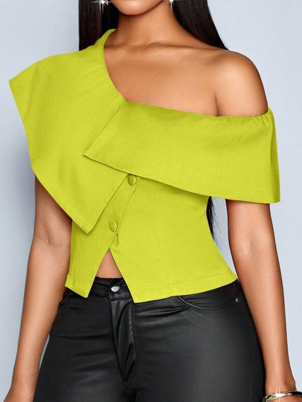 Green Casual Elegant Women's Off-Shoulder Asymmetrical Blouse - Picture 3 of 6